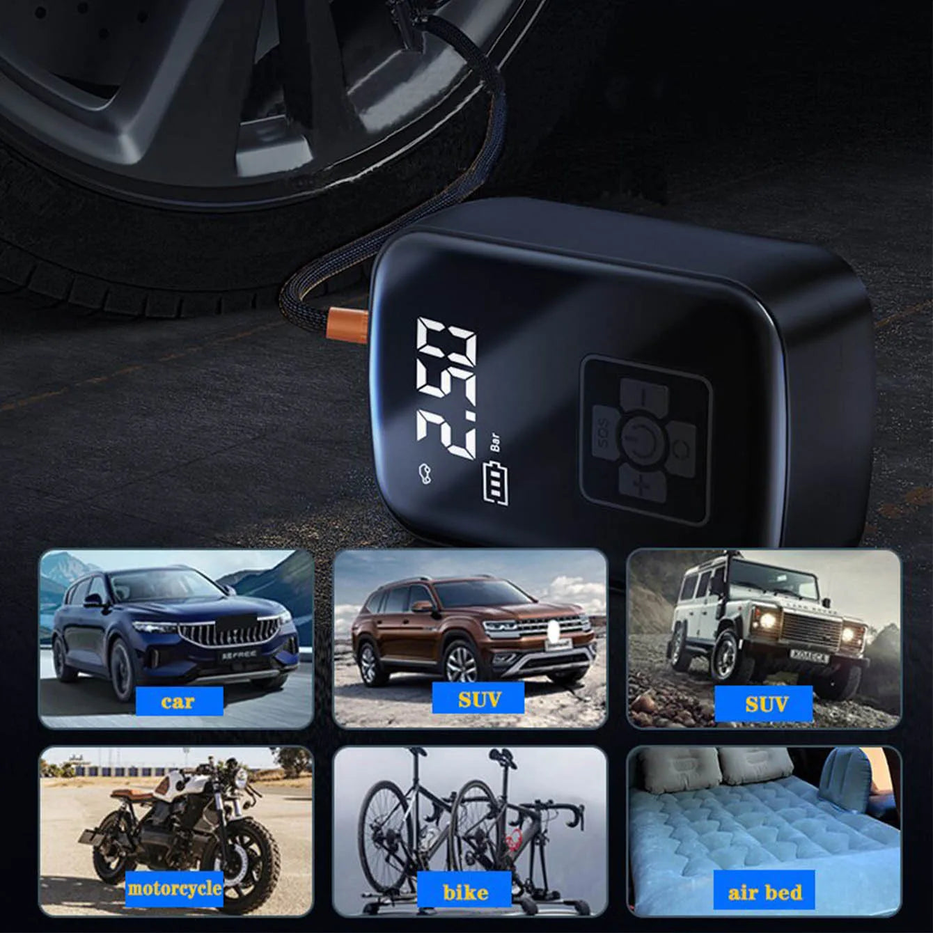 Car Tire Inflator Mini Air Compressor 12V 150PSI Portable Electric Air Pump For Motorcycle Bicycle Tire Air Filling Pump 