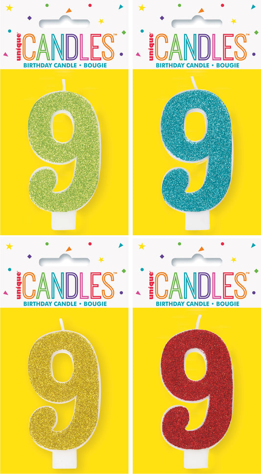 GLITTER NUMBER EACH CANDLE - 9