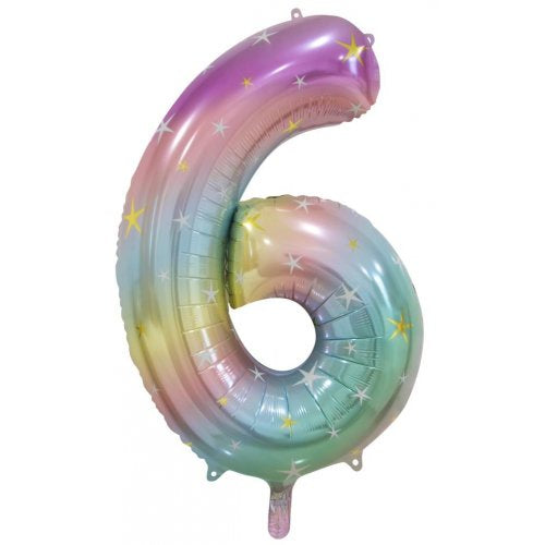 34"(86CM) Decrotex Foil Balloon NUMBER Pastel Rainbow #6