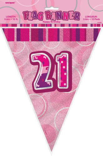 Glitz Pink Flag Banner 21st Birthday