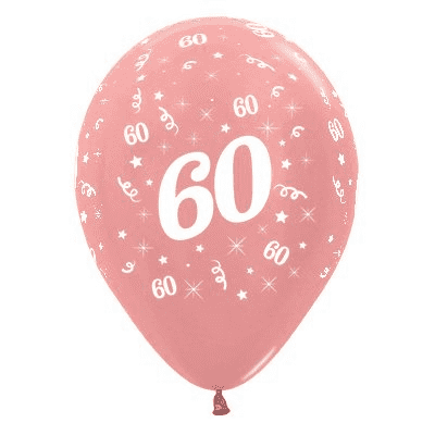 12"(30cm) Helium Quality Balloon Age 60 Metallic Rose Gold Pack of 25,