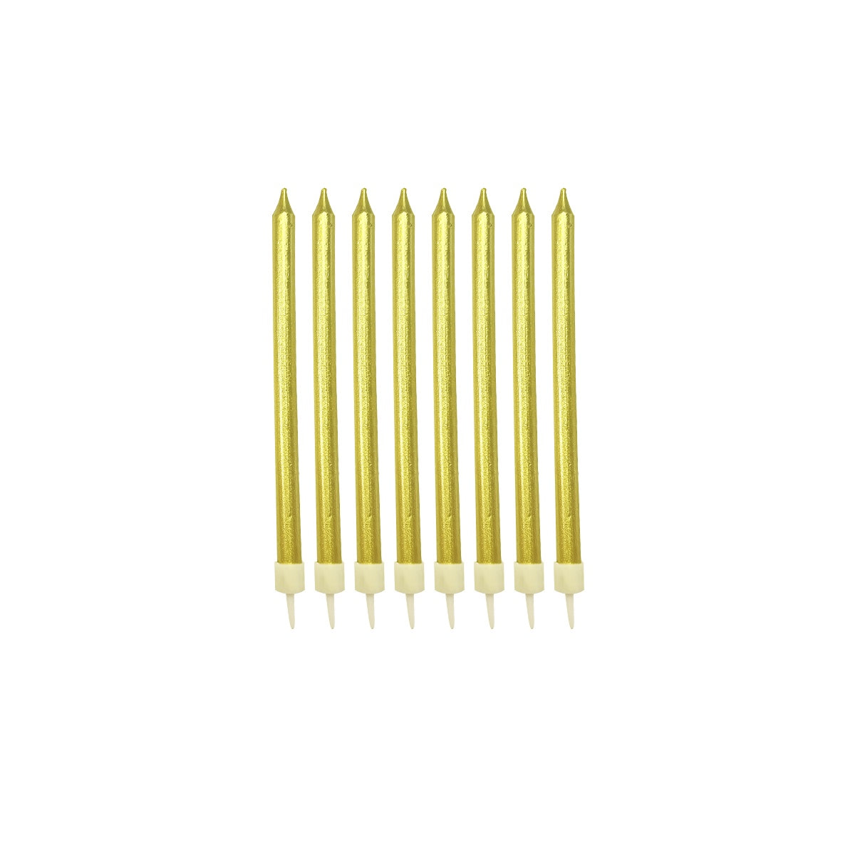 Gold Metallic Birthday Cake Candles with Holders 12.5cm – 12 Pack