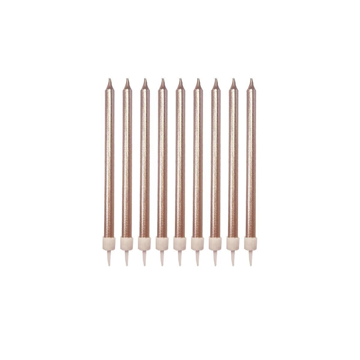 Rose Gold Metallic Birthday Cake Candles with Holders 12.5cm – 12 Pack