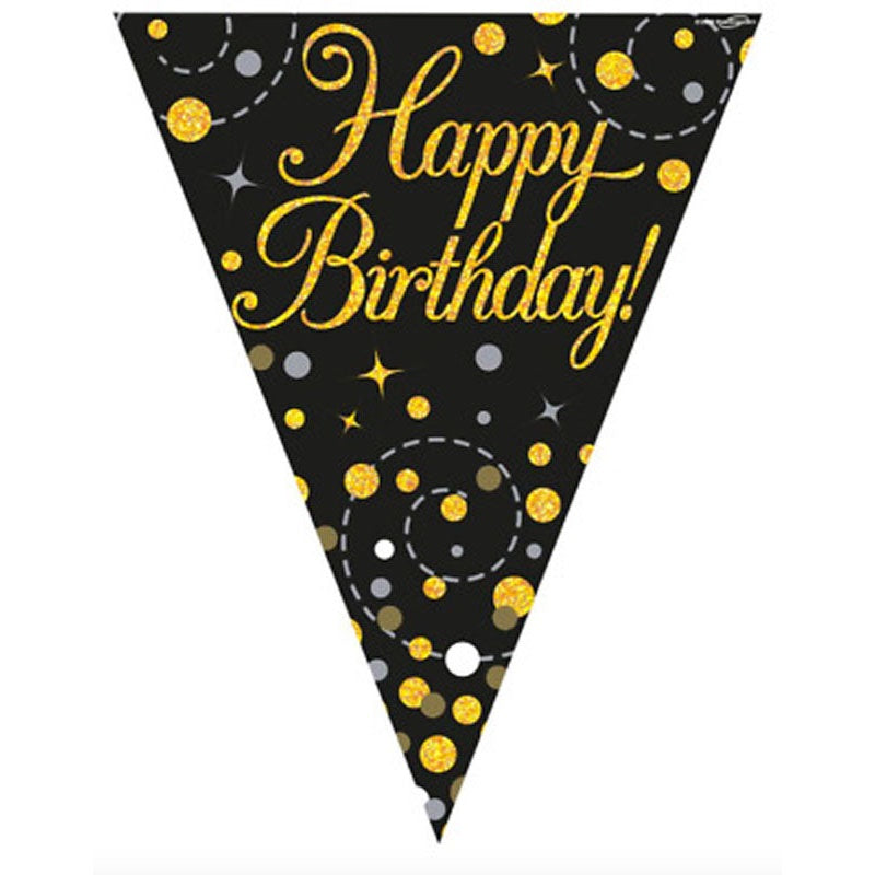 Sparkling Fizz Black Flag Bunting 3.9m Happy Birthday