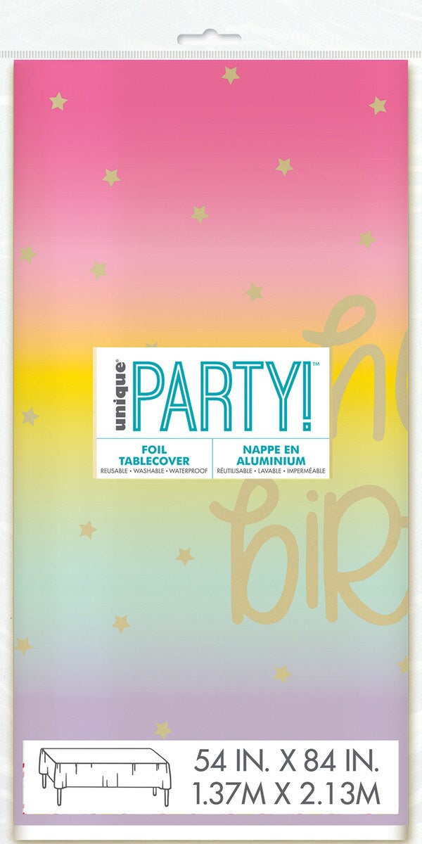 Rainbow Star Happy Birthday Printed Foil Tablecover 137cm x 213cm (54" x 84")
