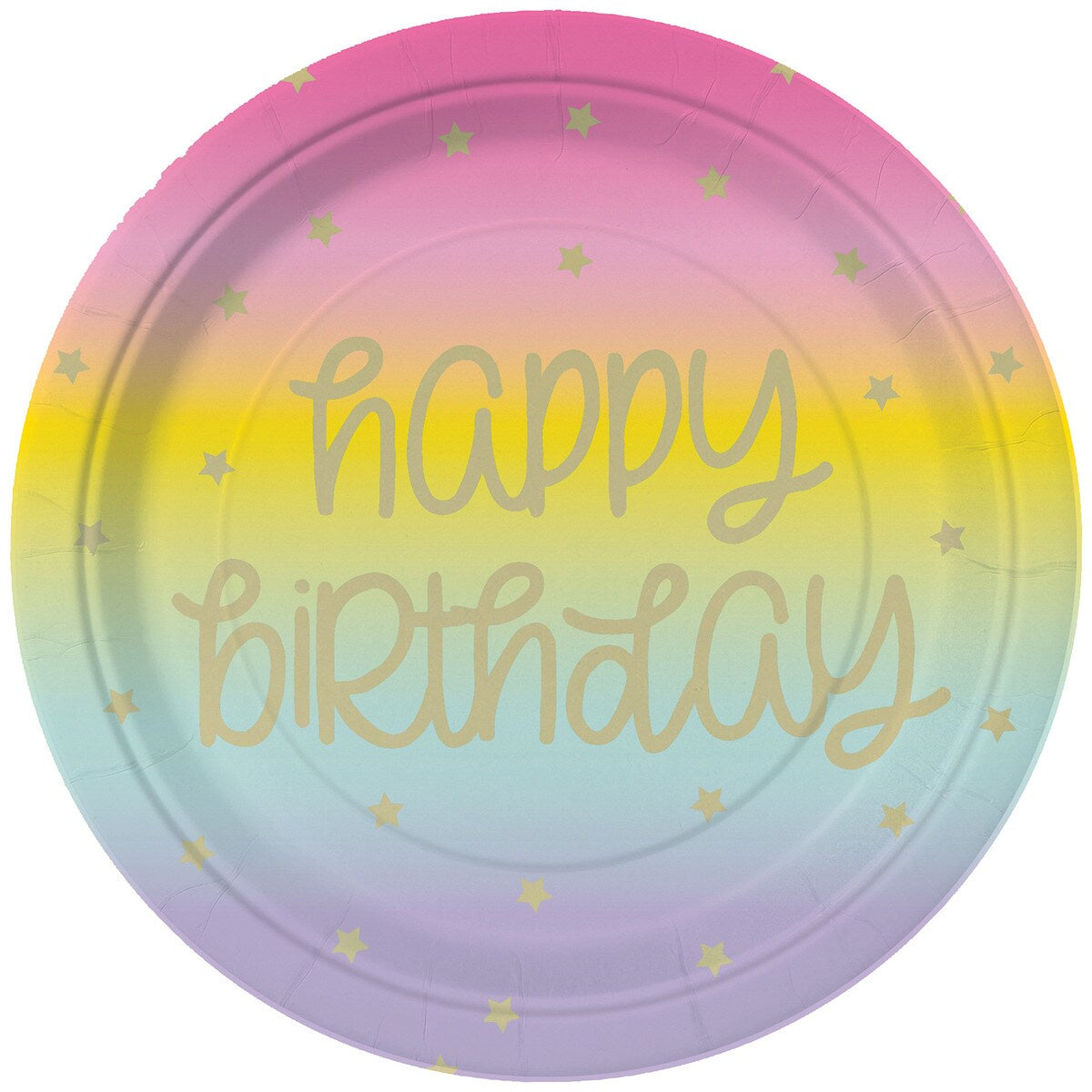 Rainbow Star Happy Birthday 18cm (7") Foil Stamped Paper Plates Pack of 8