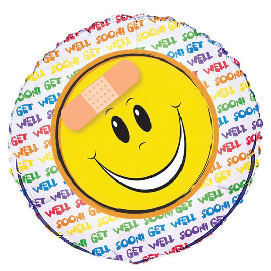 Get Well Soon Smiley Face Foil Balloon – 45cm (18") Round