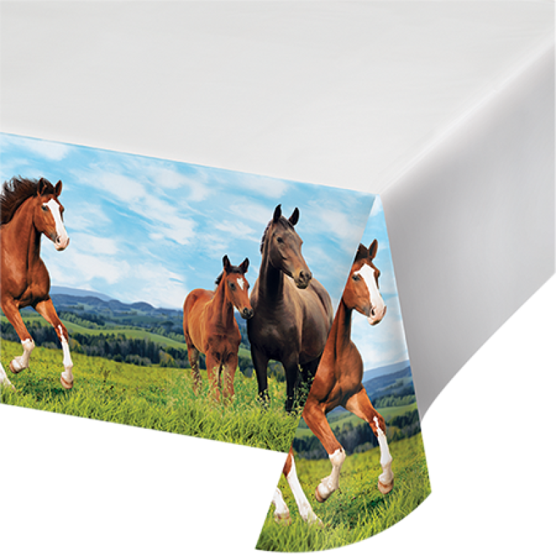 Horse and Pony Tablecover Plastic Border Print 137cm x 259cm