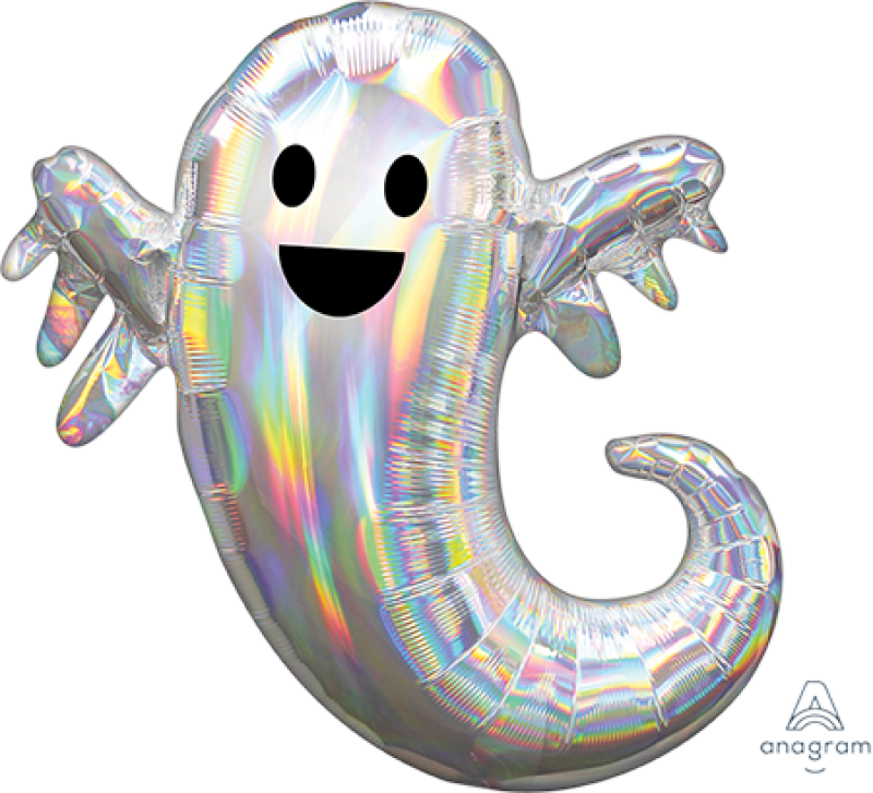 SuperShape Iridescent Holographic Ghost P45 – Shiny Ghost-Shaped Balloon – Perfect for Halloween Parties, Haunted House Decor, and Spooky Celebrations