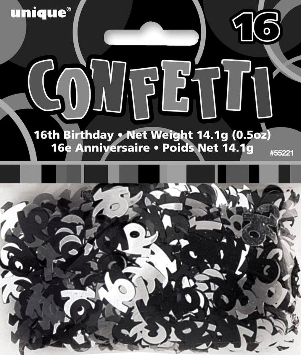 16th Birthday Scatters Silver and Black