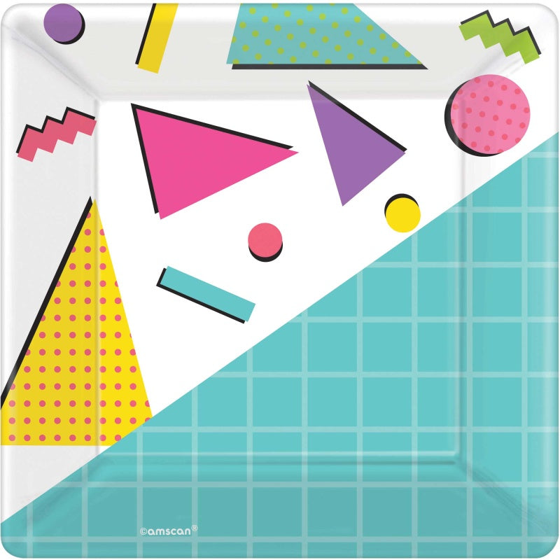 AWESOME PARTY 80'S SQUARE PAPER PLATES 17CM