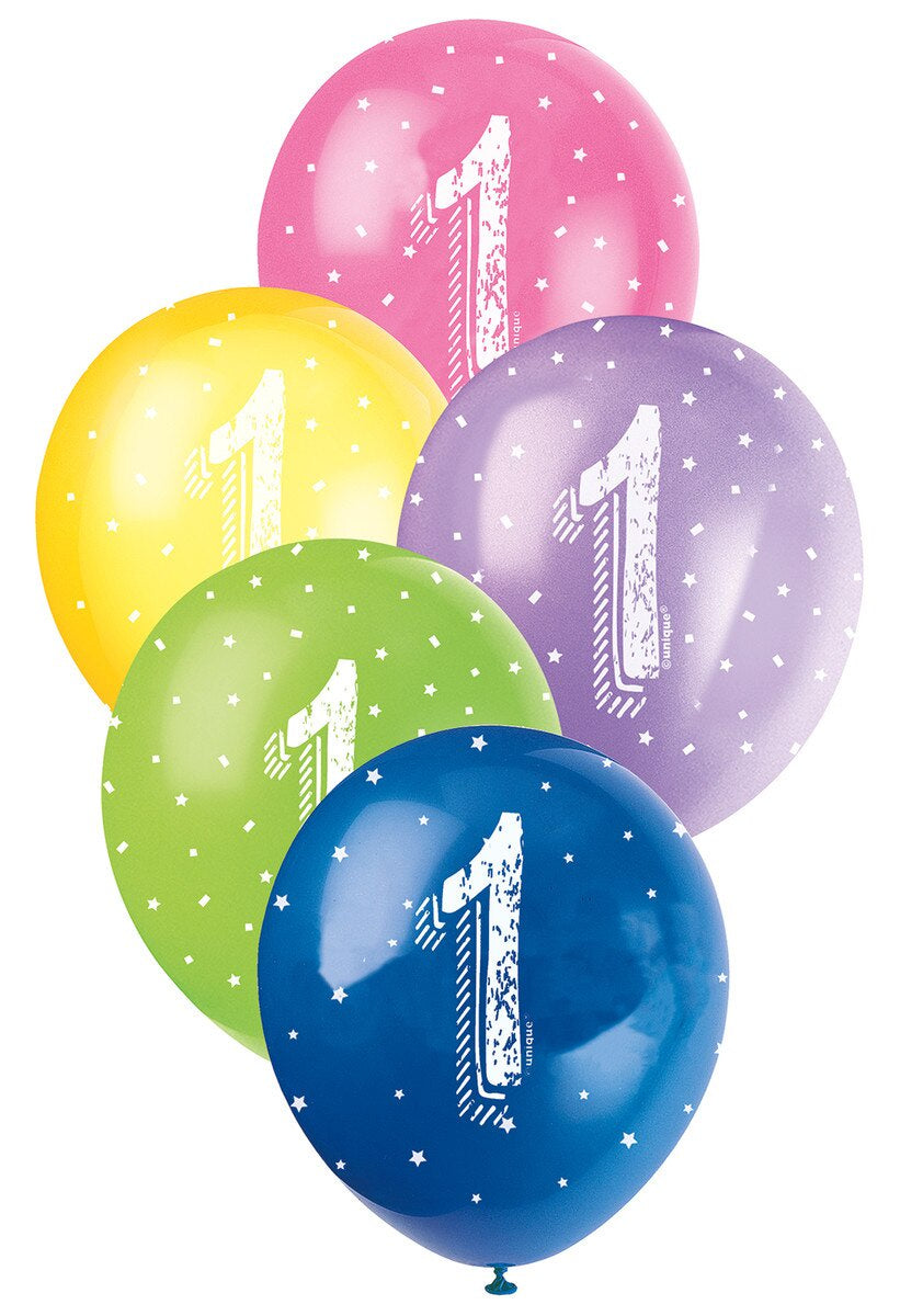 1st Birthday Pearl Latex Balloons 12" (30cm) – 5 Pack
