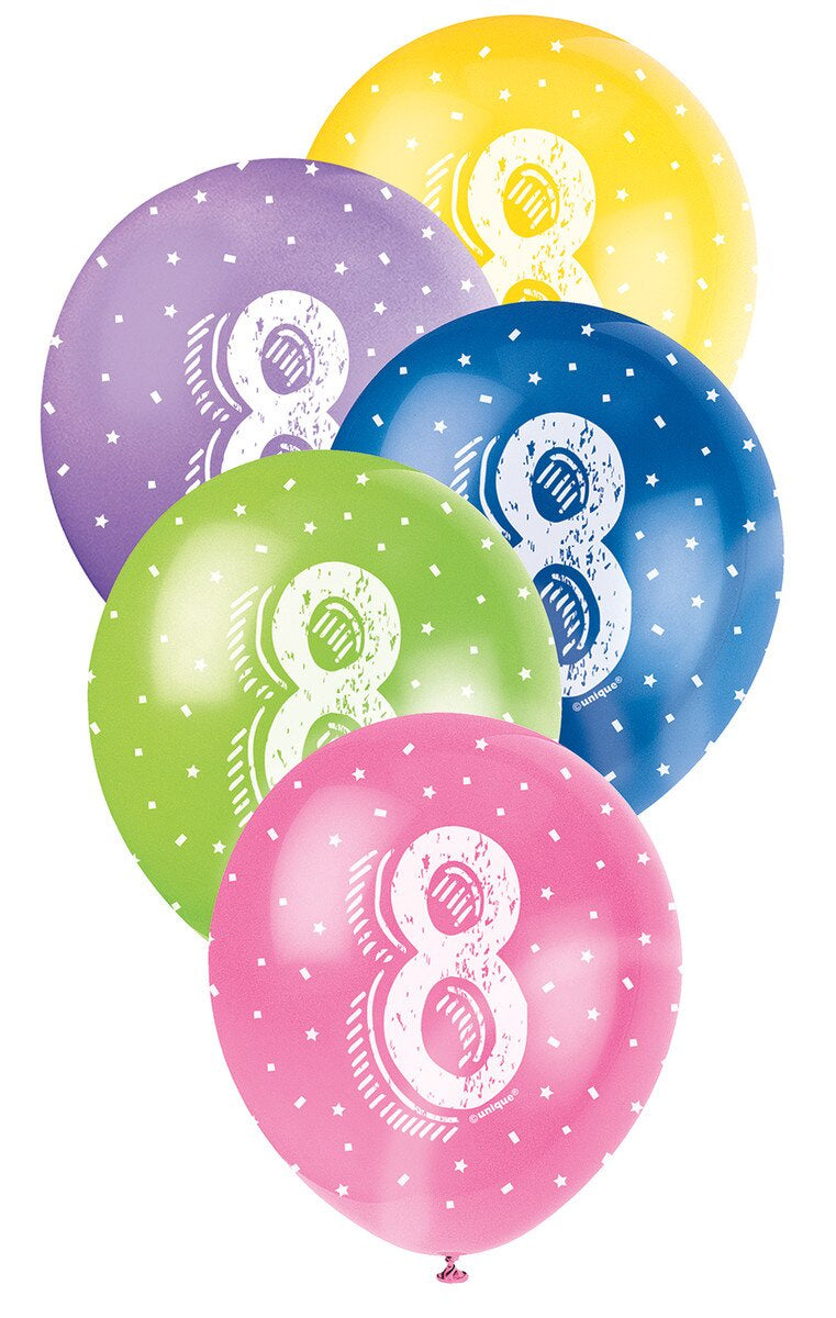 8th Birthday Pearl Latex Balloons 12" (30cm) – 5 Pack