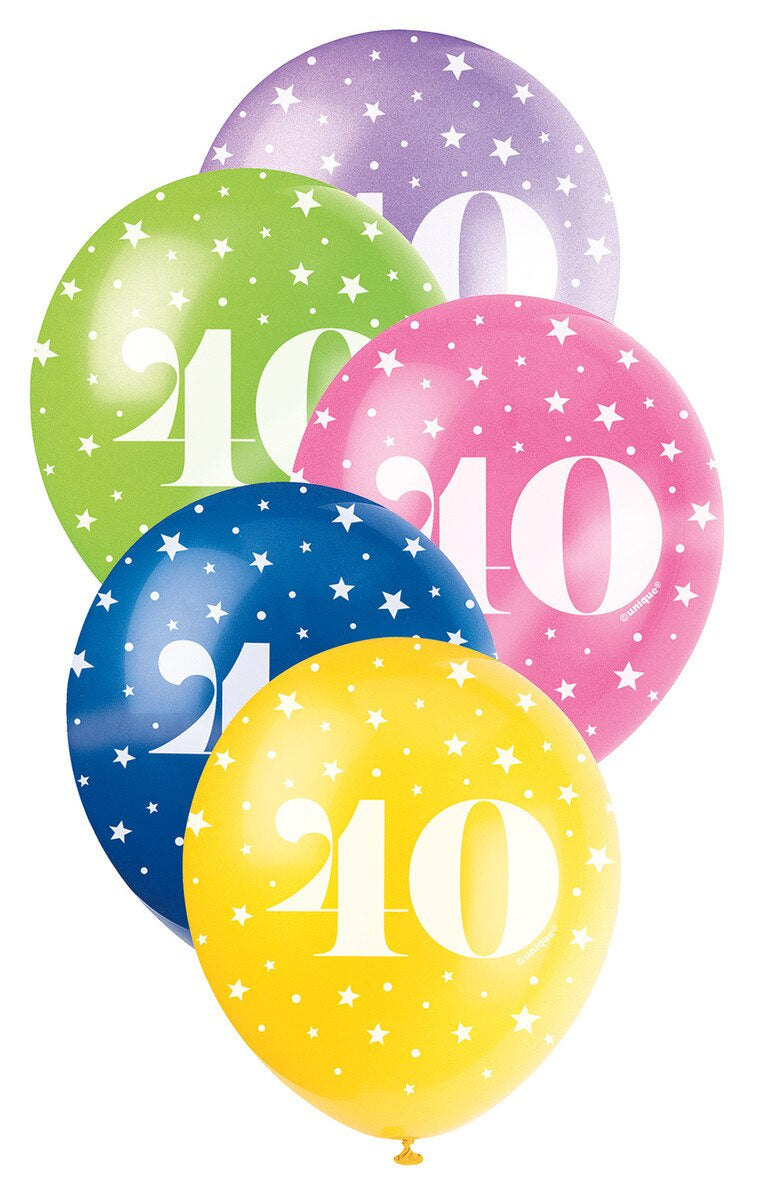 40th Birthday Pearl Latex Balloons 12" (30cm) – 5 Pack