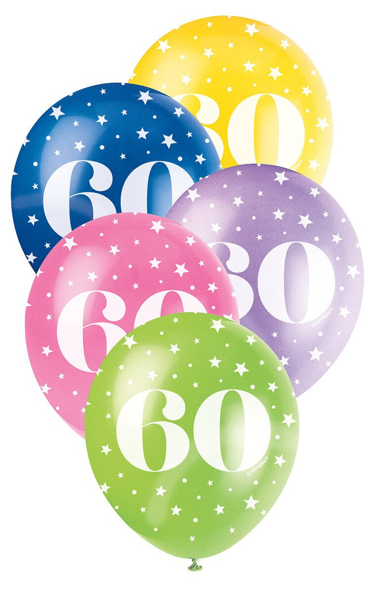 60th Birthday Pearl Latex Balloons 12" (30cm) – 5 Pack