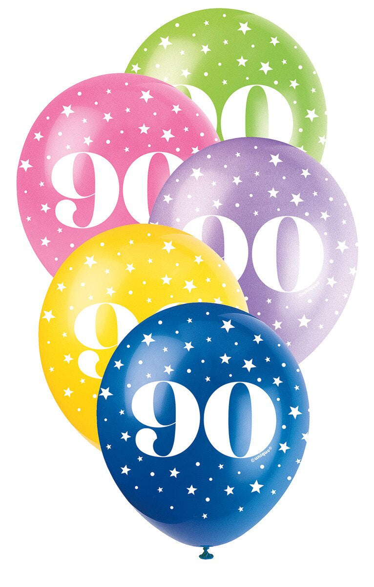90th Birthday Pearl Latex Balloons 12" (30cm) – 5 Pack