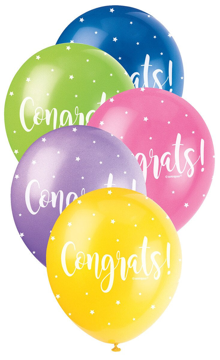 Congrats Pearl Latex Balloons 12" (30cm) – 5 Pack