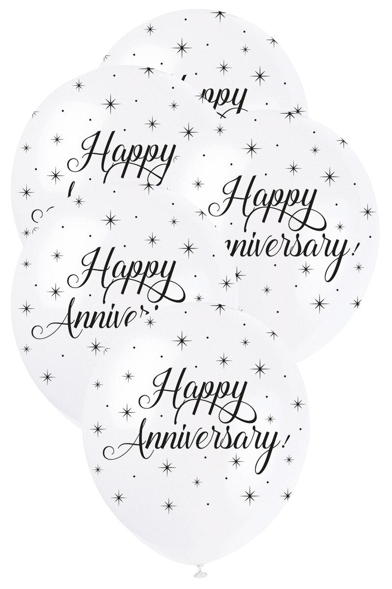 Happy Anniversary Pearl White Latex Balloons 12" (30cm) – 5 Pack
