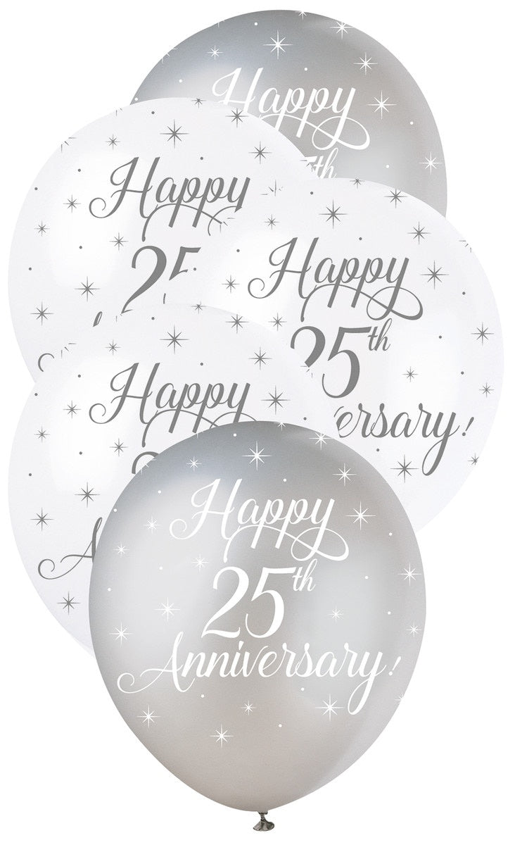Happy 25th Anniversary Pearl Latex Balloons 12" (30cm) – 5 Pack