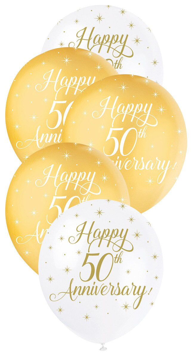 Happy 50th Anniversary Pearl Latex Balloons 12" (30cm) – 5 Pack