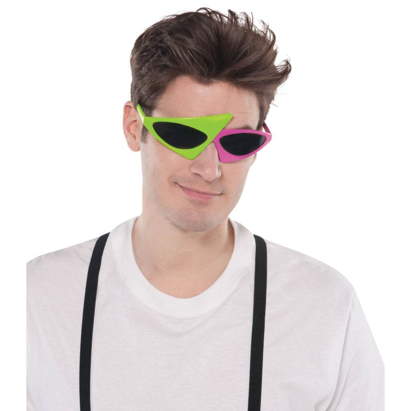 Awesome 80s Asymmetric Glasses – Neon Green & Hot Pink