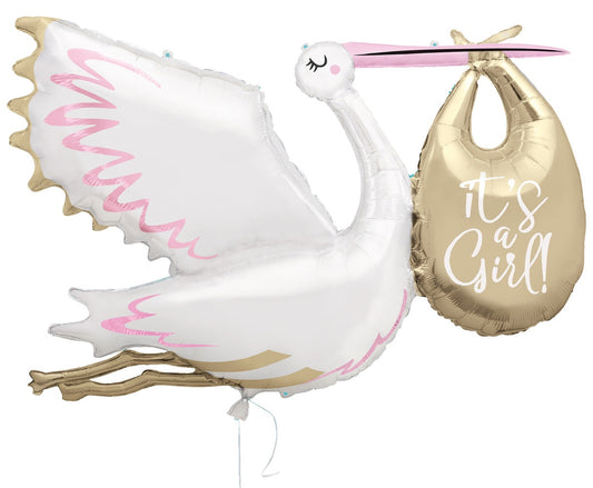 Giant Stork "It's A Girl" 1.57m (62") Foil Balloon