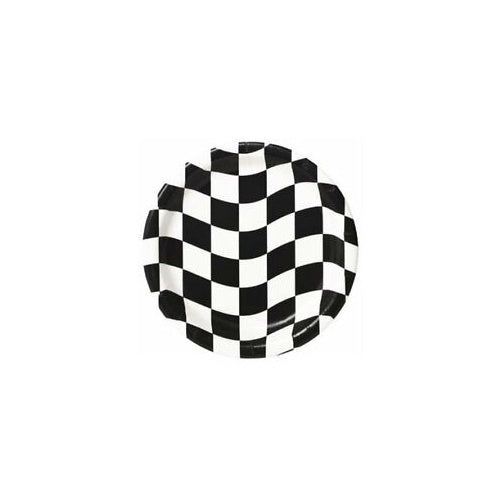 CHECKERED 7" PAPER PLATE BLACK & WHITE PACK OF 8