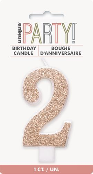 Glitter Rose Gold Numeral Candle-2