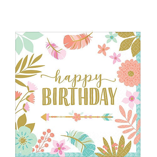 Boho Birthday Girl Beverage Small Napkins Pack Of 16