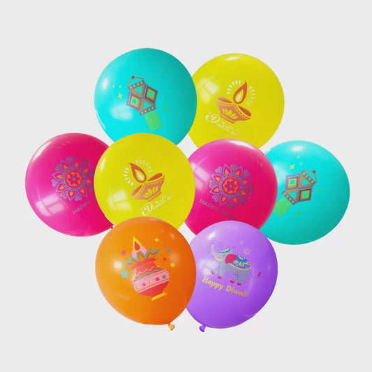 8PK Diwali Latex Balloons 12" – Festive Party Balloons for Diwali Decorations