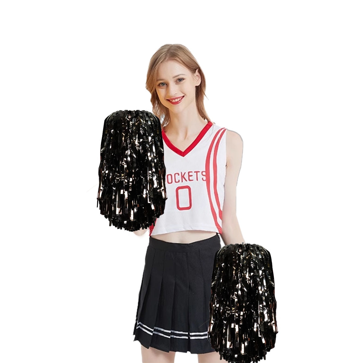 Black Foil Pom Poms 31cm Pack of 2