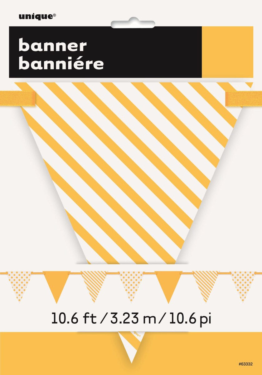Dots & Stripes Paper Flag Banner 3.65m (12ft) – Sunflower Yellow Party Garland Decoration