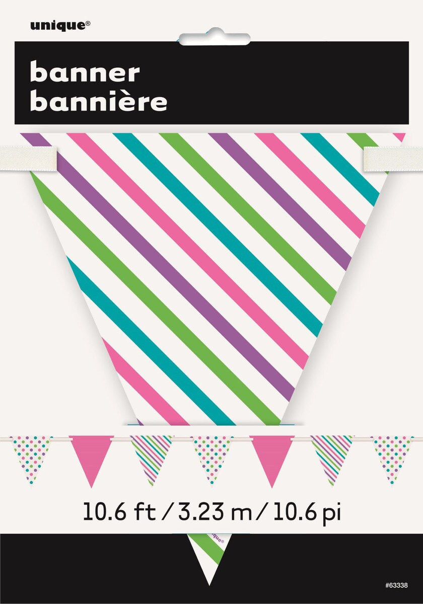 Dots & Stripes Paper Flag Banner 3.65m (12ft) – Bright Multi-Colour Party Garland Decoration