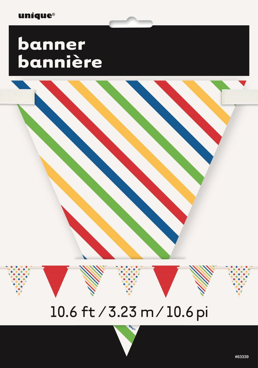 Dots & Stripes Paper Flag Banner 3.65m (12ft) – Bold Multi-Colour Party Garland Decoration