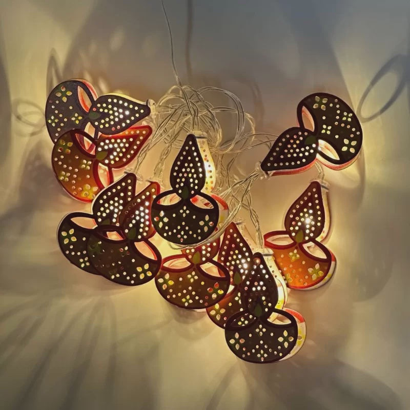 Diwali LED Light String – 1.65M with 10 Diya Lights, Warm Decorative Festive Lighting