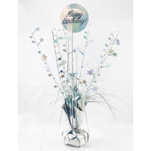 Happy Birthday Holographic Silver Centrepiece 165GM