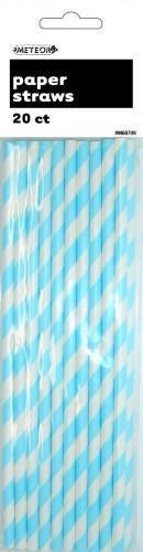 Light Blue Stripes Paper Straws Pack Of 20