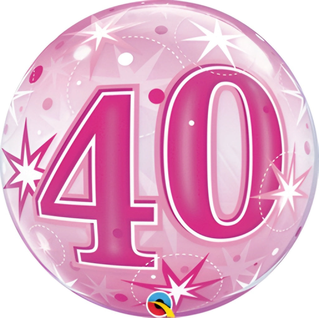 Pink Star 40th Birthday Bubble Balloon 22in / 56cm Party Decoration