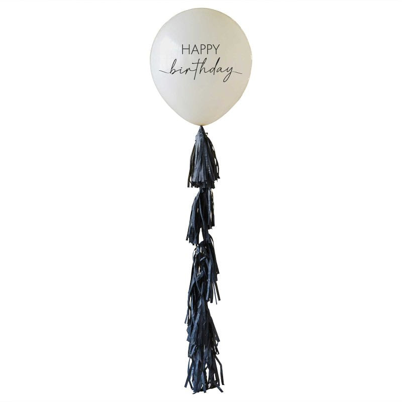 GR Champagne Noir Champagne Noir Happy Birthday Balloon with Black Tassel Tailcm Bln W/T