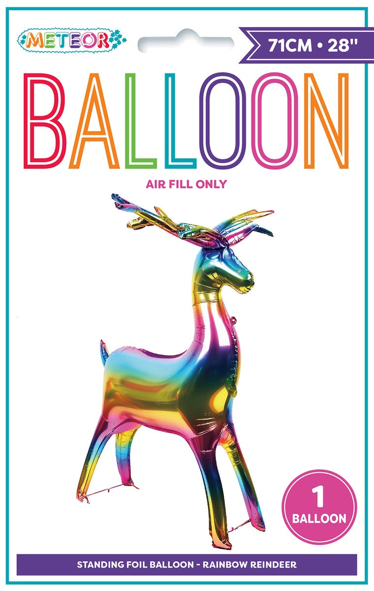 Rainbow Reindeer Standing Foil Balloon
