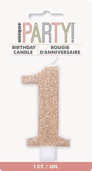 Glitter Rose Gold Numeral Candle-1