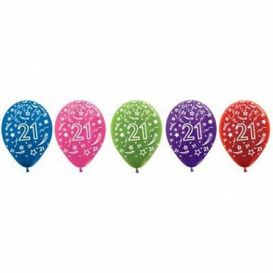 Sempertex Print Latex Balloon 30cm(12") Age 21 Metallic Assorted Pack Of 50
