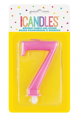 METALLIC PINK BIRTHDAY CANDLE - NUMBER 7