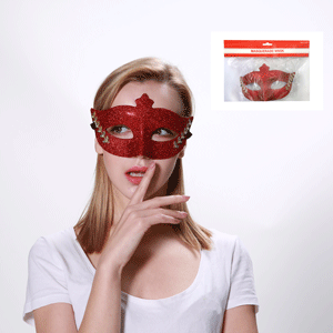 MASQUERADE MASK-RED WITH GOLD PATTERN