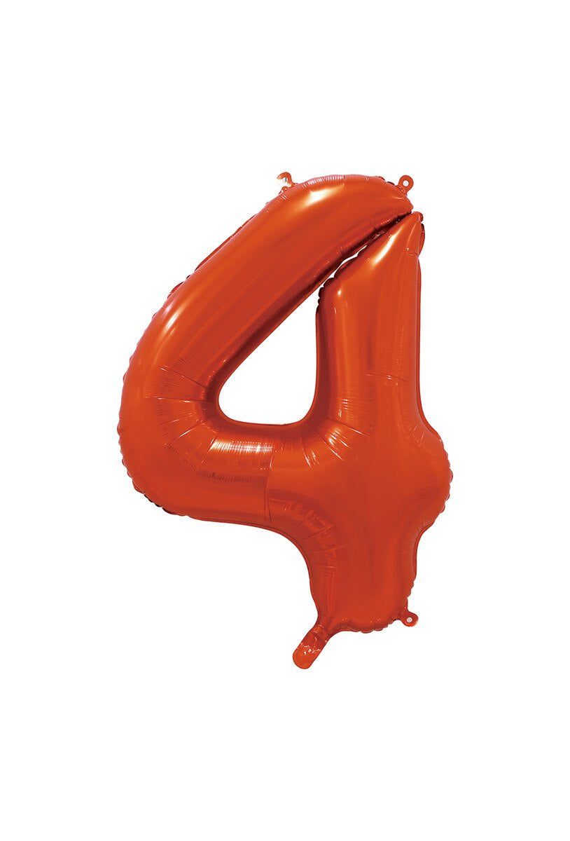Orange "4" Numeral Foil Balloon 86cm (34")