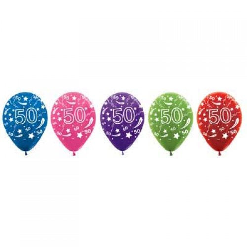 Sempertex Print Latex Balloon 30cm(12") Age 50 Metallic Assorted Pack Of 50