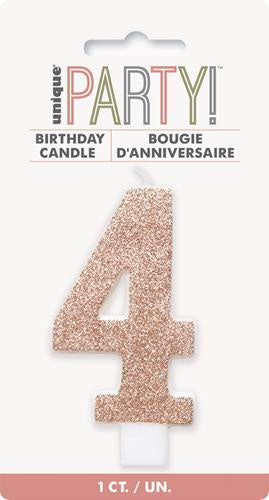 Glitter Rose Gold Numeral Candle-4