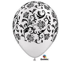 11" Print Damask White Black Print Latex Balloons Pack Of 50