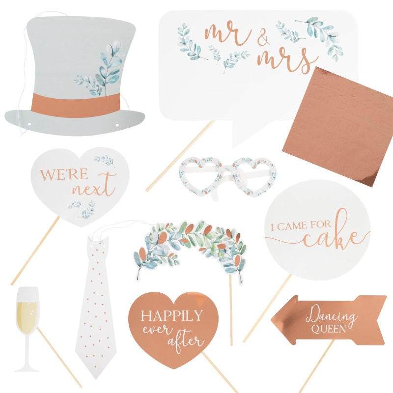 Botanical Wedding Photo Booth Props Botanic Bronze Pack of 10
