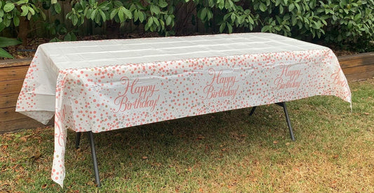 SPARKFIZZ ROSE GOLD TABLECOVER HAPPY BDAY